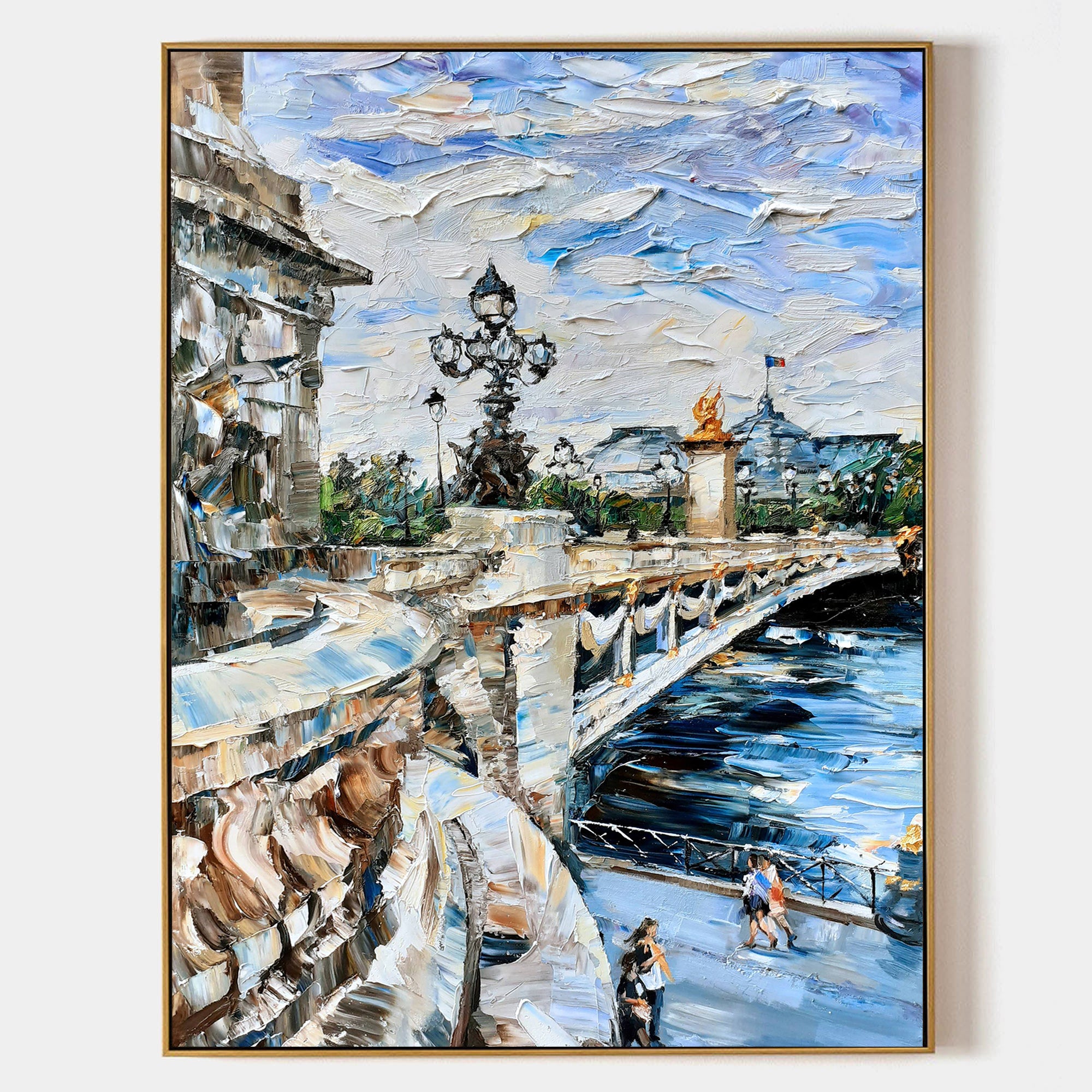 a painting of a bridge over a body of water