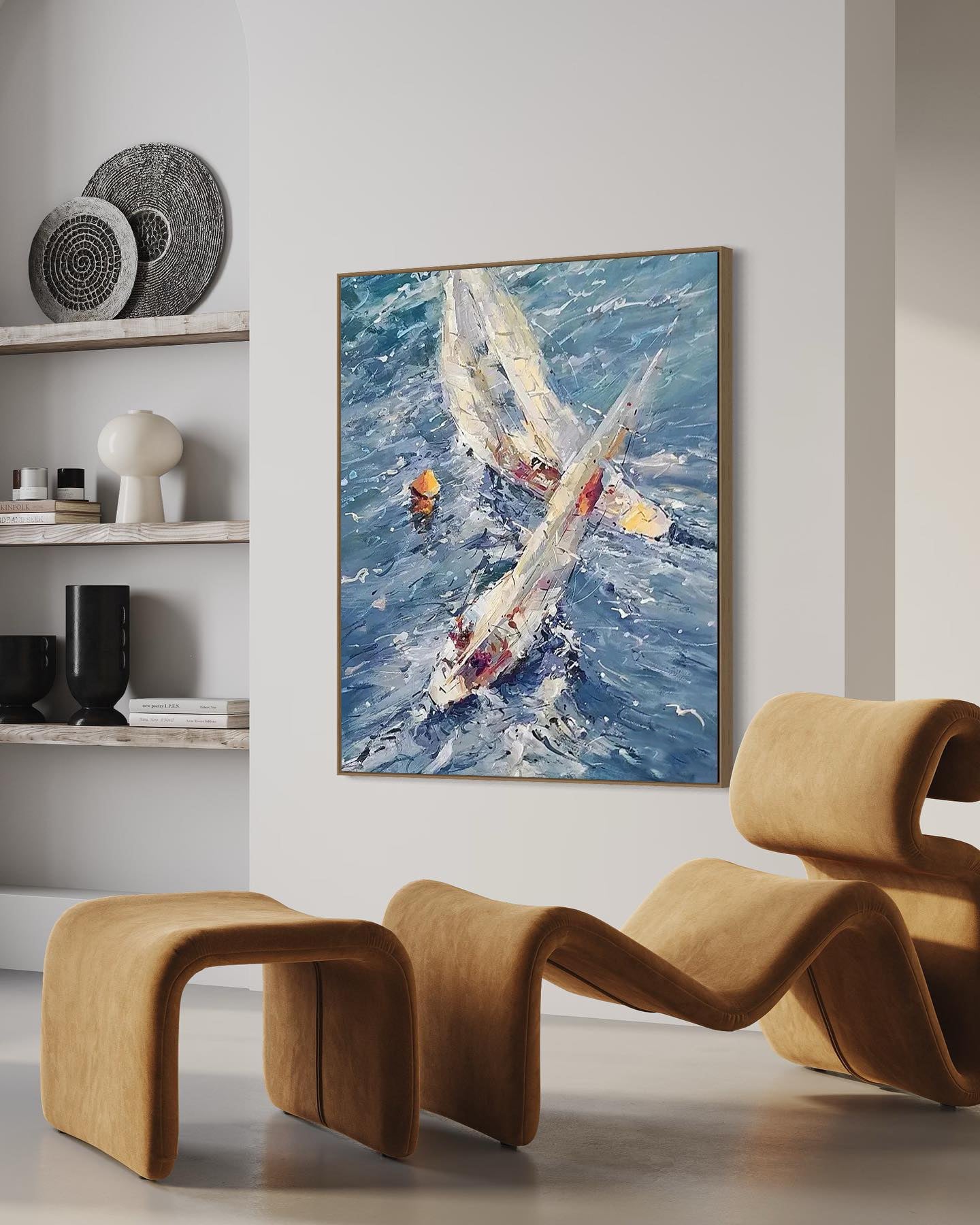 a painting of a sailboat in the ocean