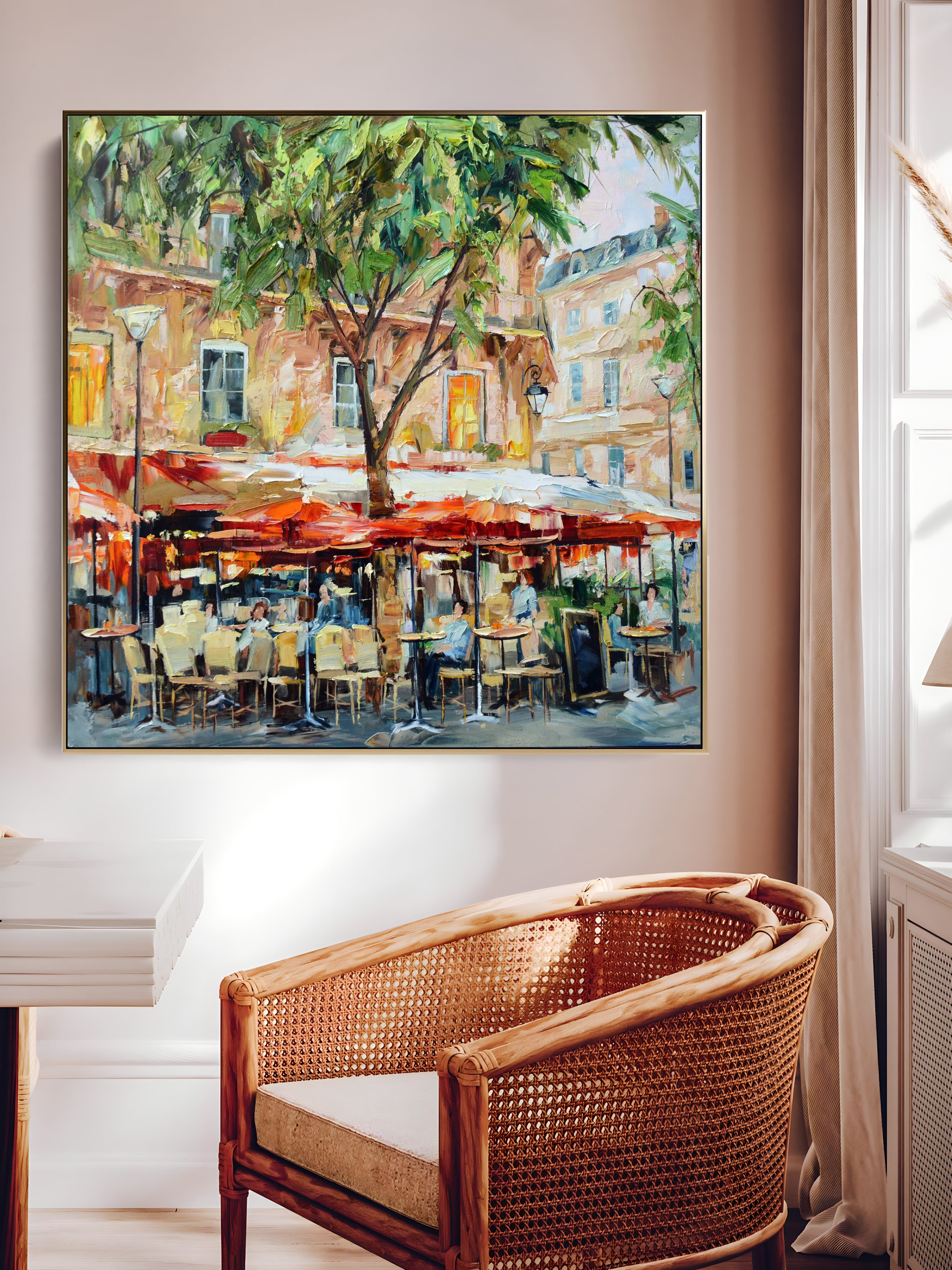 a painting on a wall of a cafe