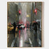 a painting of a city street with people holding umbrellas