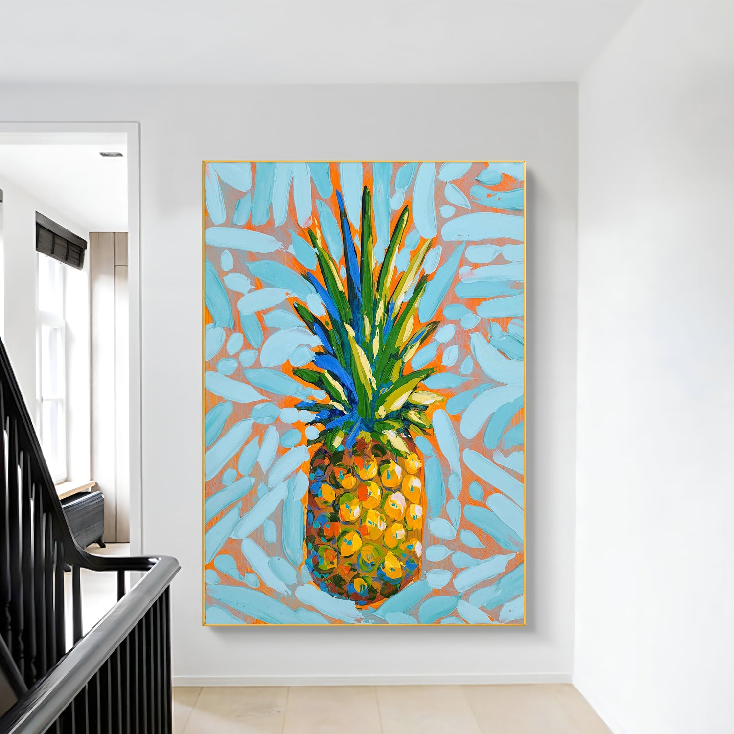 a painting of a pineapple on a white wall