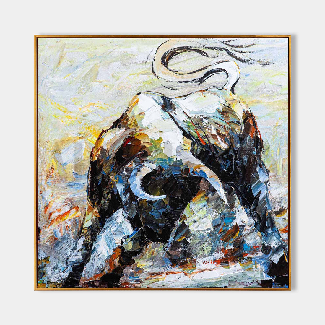 a painting of a cow in a frame