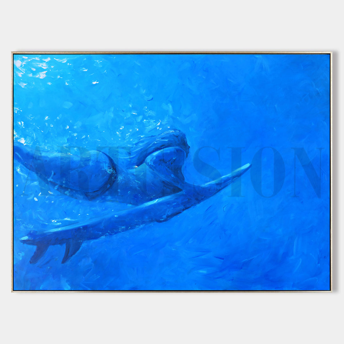 a painting of a shark swimming in the ocean