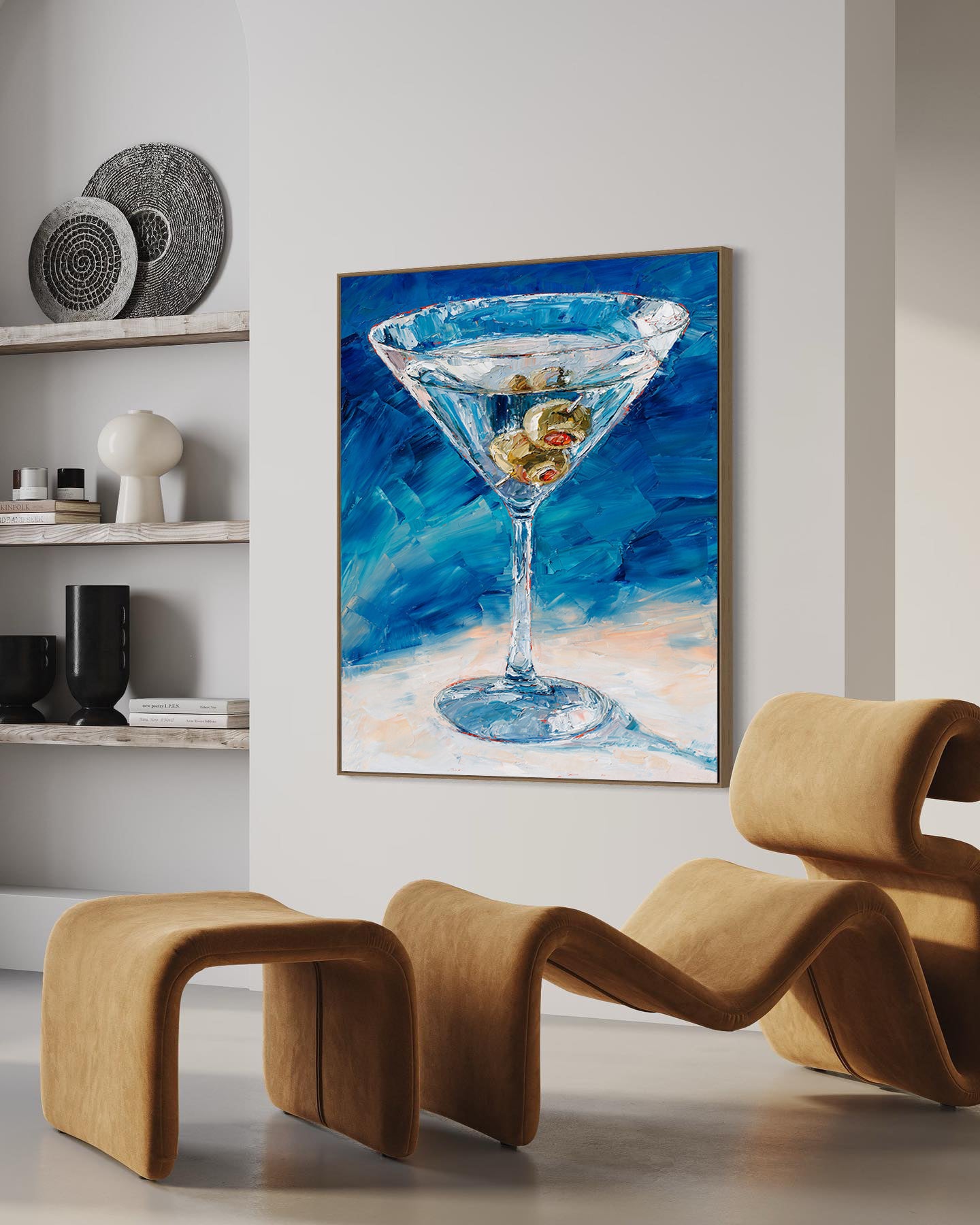 a painting of a martini glass on a wall