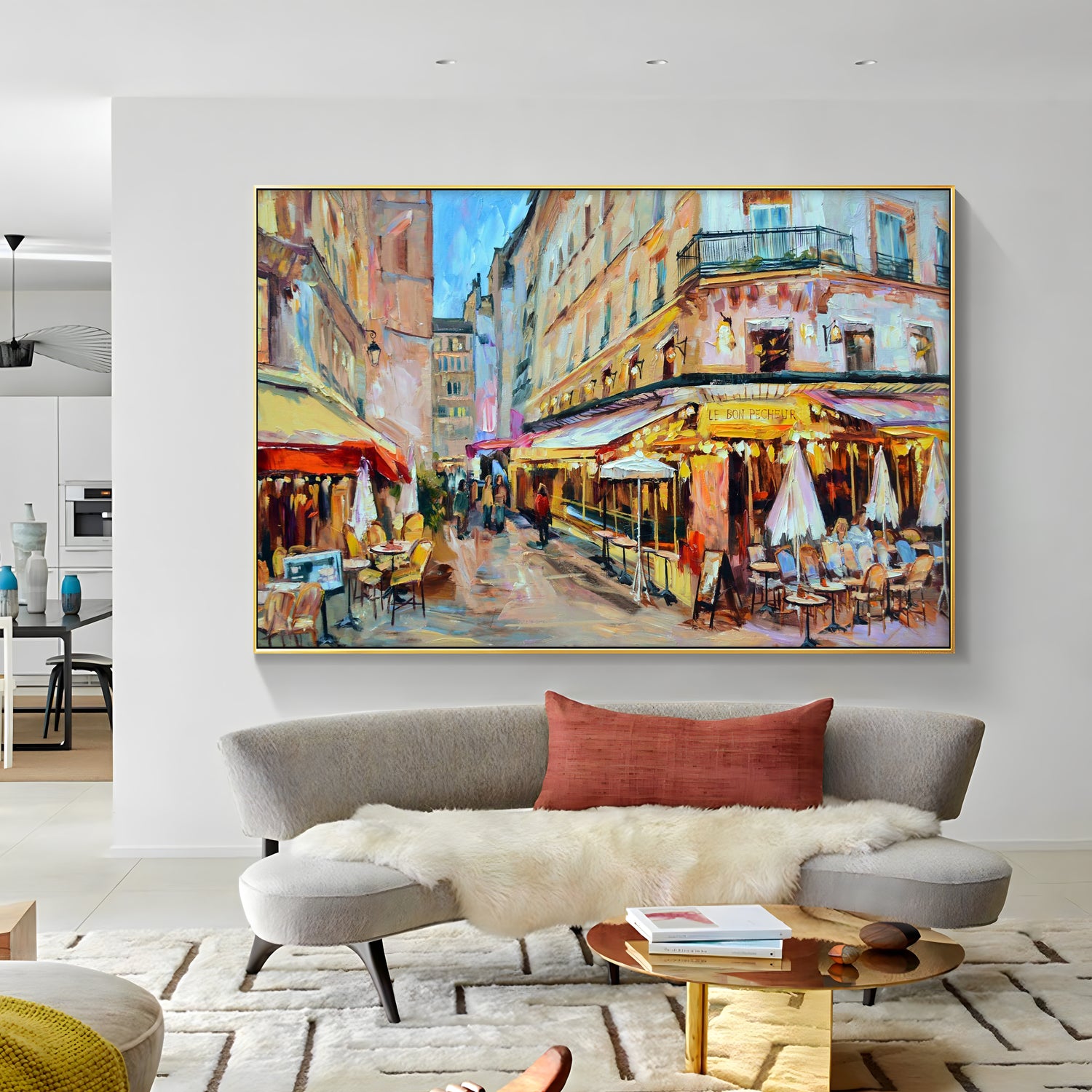 a painting hanging on the wall of a room