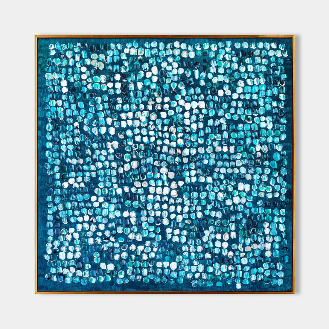 a painting with blue and white dots on it