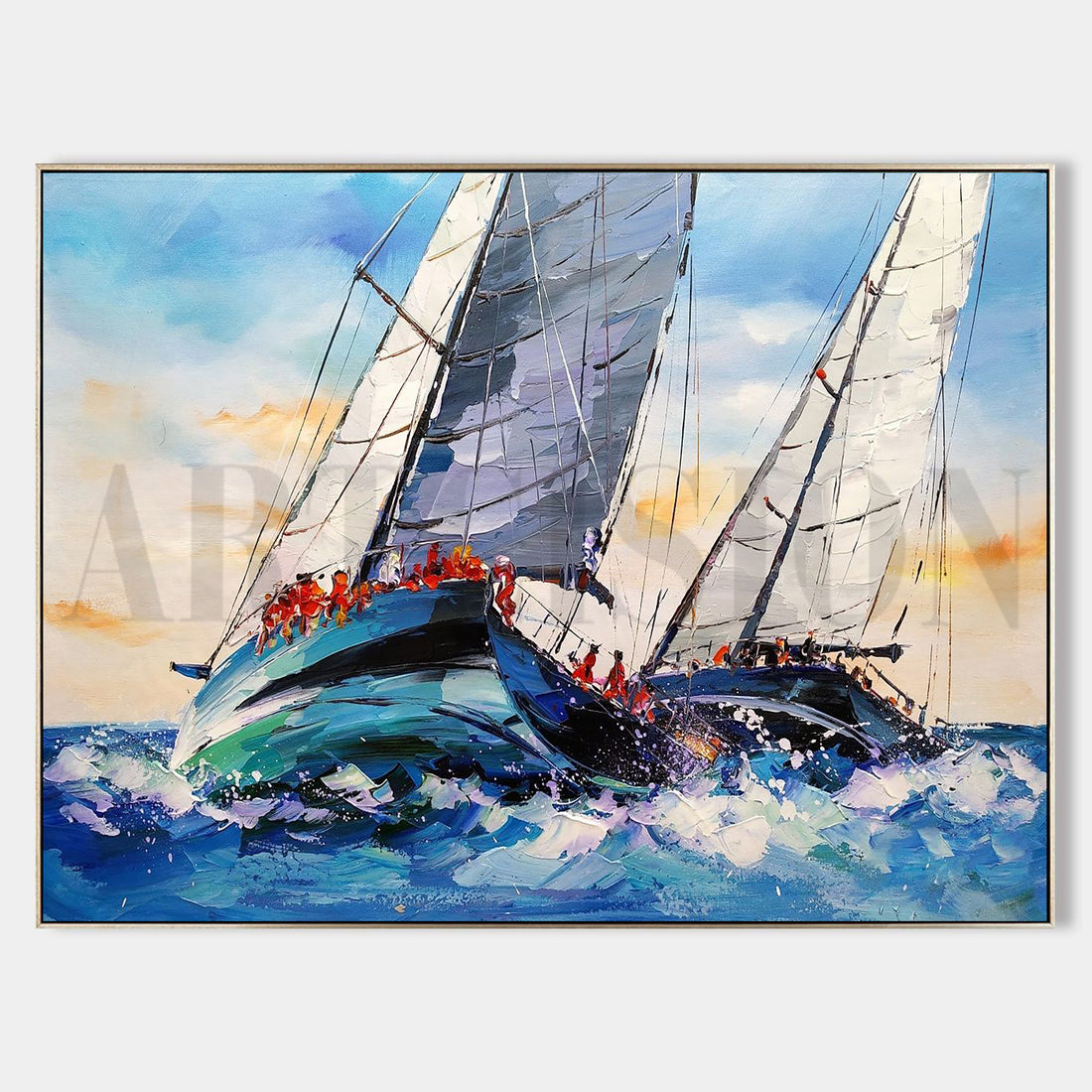 a painting of a sailboat in the ocean