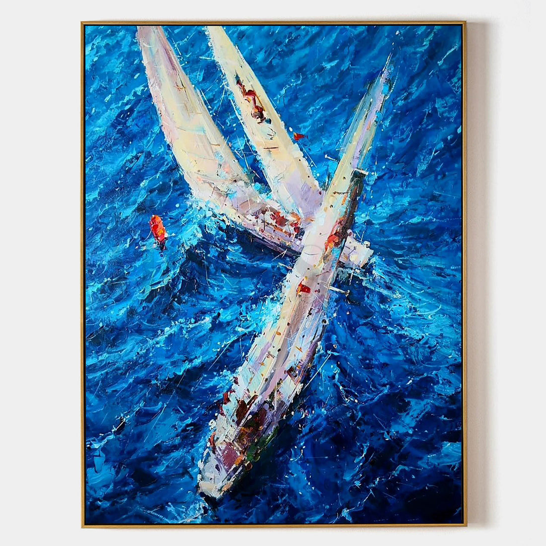 a painting of a sailboat in the middle of the ocean