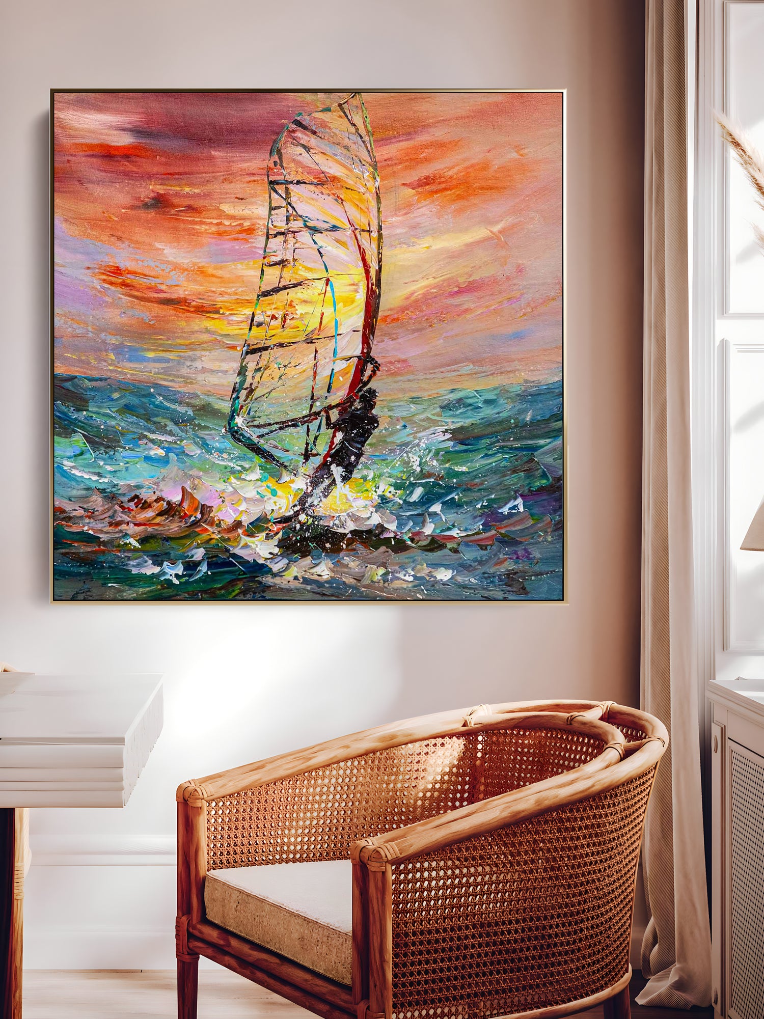 a painting of a sailboat in the ocean